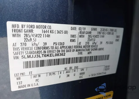 2019 Lincoln Navigator L Reserve из США, поврежденный, VIN 5LMJJ3LT6KEL08362